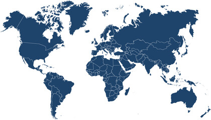 World map. Blue modern vector map. Silhouette map