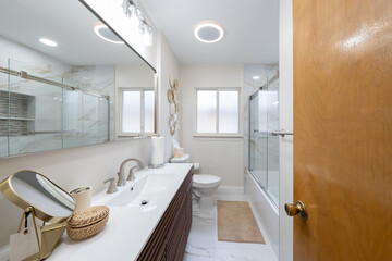 bathroom has been updated with a new vanity new tile and new fixtures installed by a professional