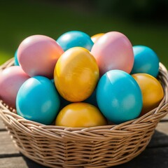 Naklejka premium colorful easter eggs in basket
