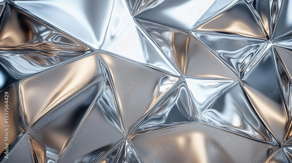 Poster reflective silver metallic pyramids arranged abstractly against a sleek background. modern geometric
