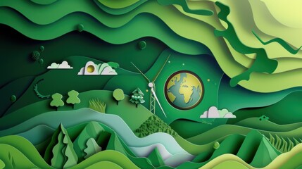 A depiction of Earth as a unified biosphere, supported by green energy, illustrated in a holistic art style