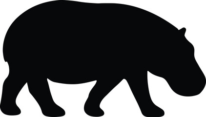 Silhouette walking hippopotamus side view vector illustration