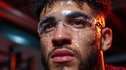 Intense Focus: Sweaty Athlete in Protective Eyewear