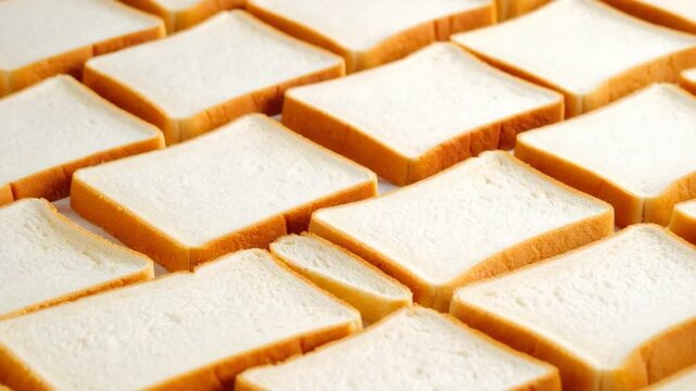 Slices of Bread Arranged Neatly in Rows Food Preparation