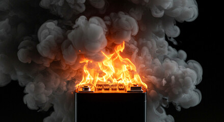Battery Fire Incident Danger Flames Lithium Ion Technology Failure Smoke Cloud Explosion Safety
