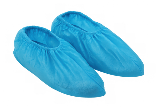 Blue disposable shoe covers protecting medical staff, preventing contamination in sterile environments, positioned against transparent backdrop - Powered by Adobe