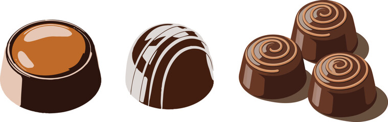 Fototapeta premium Delicious assortment of vector chocolate truffles and sweets isolated on a white background