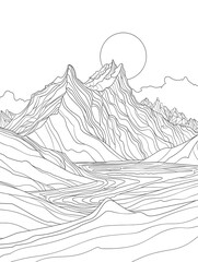 Fototapeta premium Minimalist line art depicting a mountain range (2)