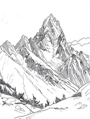 Minimalist line art depicting a mountain range  (1)
