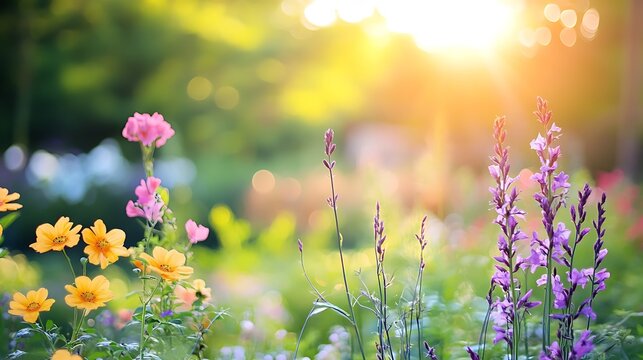 Unfocused image of a summer garden, attractive for a slide background, PPT background  (2)