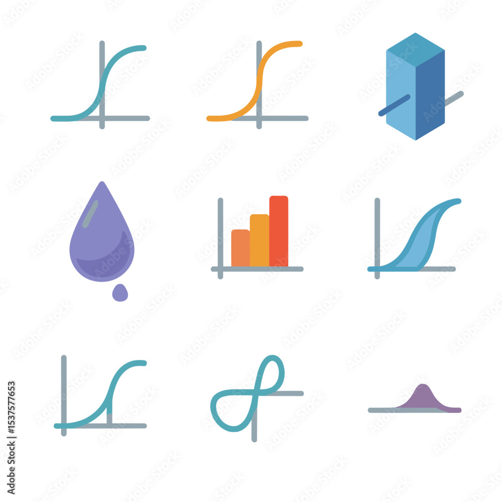 Poster activation functions icons. isometric flat icon set of activation functions: sigmoid curve, tanh cur