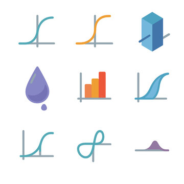 Activation Functions Icons. Isometric Flat icon set of Activation Functions: sigmoid curve, tanh curve, ReLU block, leaky ReLU