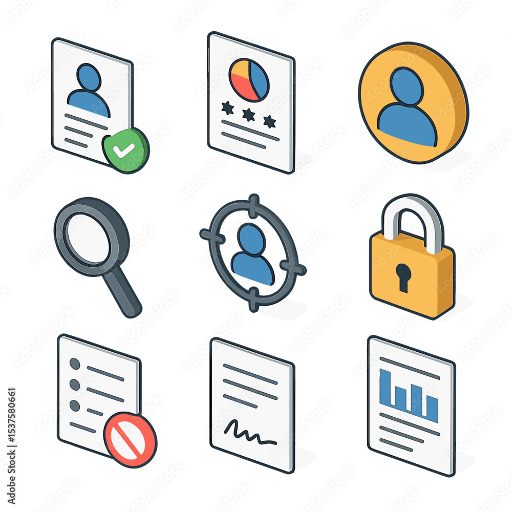 Leinwandbilder end-use icon set. isometric flat icon set of end-use and end-user controls: user agreement, end-use 