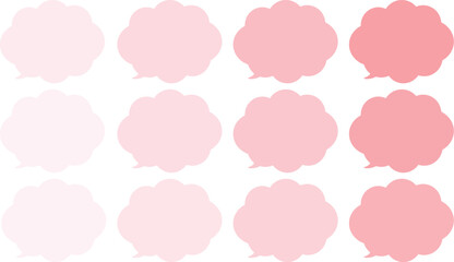 All the bubbles have a distinctive, rounded, cloud-like, or scalloped edge design. This vector image features twelve speech bubbles.