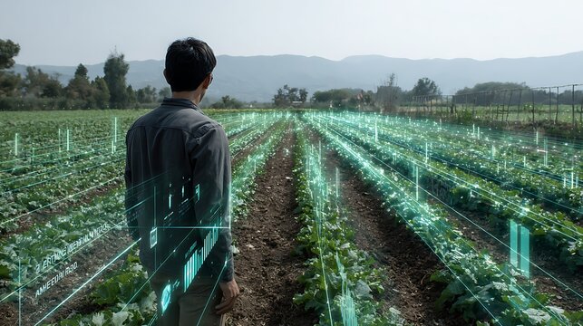 Smart Agriculture: Farmer Monitoring Crop Health with Digital Overlay