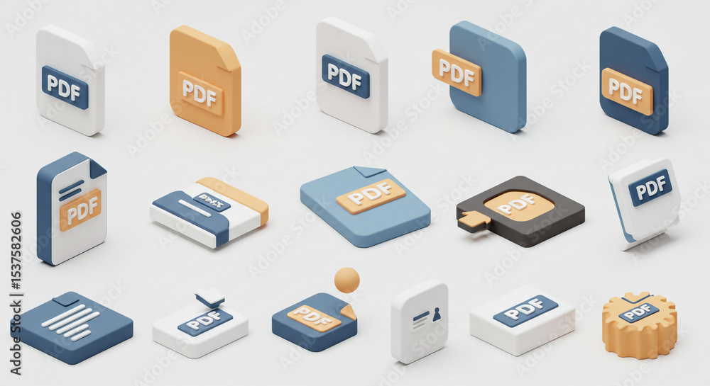 Poster diverse pdf file format isometric icons illustration document management design modern graphic set