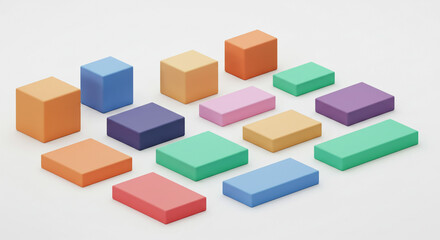 Obraz premium Colorful Blocks Delight Joyful Geometric Shapes 3D Rendering Toys Fun Creative Play Artsy Abstract
