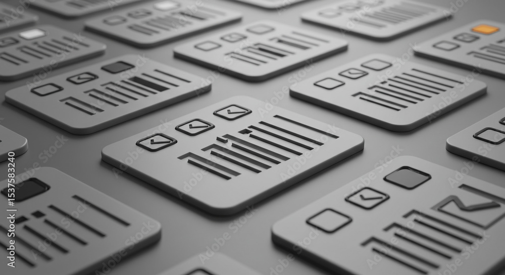 Poster data form icon set barcode checklist document submission digital survey information system graphics