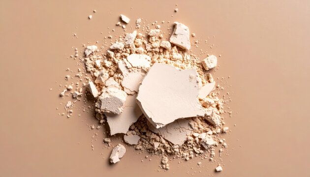 Detailed closeup of a pile of white powder on beige background, texture, light, and shadow