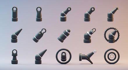 Obraz premium Various gray objects with silver accents arranged on a gradient background in a studio setting