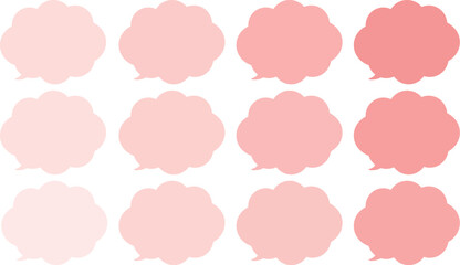All the bubbles have a distinctive, rounded, cloud-like, or scalloped edge design. This vector image features twelve speech bubbles.