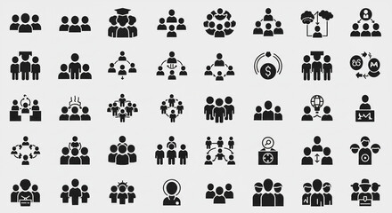 Collection of various black and white people icons representing teams and organizational structures