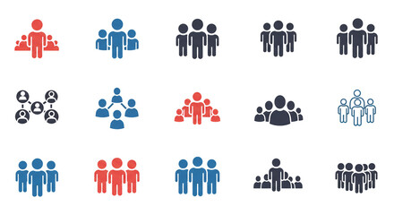 Various group and team icons displayed in a grid pattern with different colors and configurations