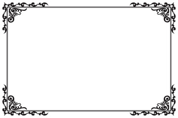 Elements of ornate vintage frames. Border black on white classic calligraphy swirls, floral motifs. Design print for greeting cards, wedding invitations, restaurant menu, royal certificates. Set 258
