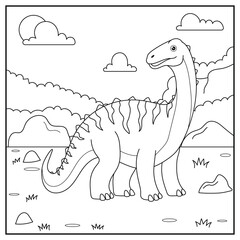 Cute cartoon dinosaur Diplodocu, funny illustration, coloring book for kids and children.