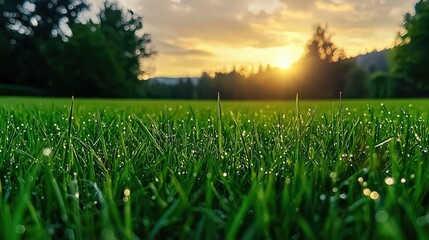 Serene Sunrise over Dew-Kissed Grass