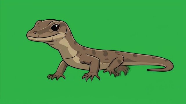 Animated Lizard Blinking and Smiling on Green Background, Cartoon Style