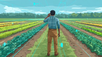 Smart Agriculture: Farmer Using Technology on a Field