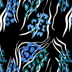 Leopard, zebra and giraffe pattern design. Hand drawn leopard zebra and giraffe pattern design. For textile and print.