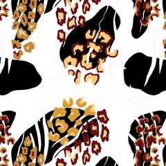 Leopard, zebra and giraffe pattern design. Hand drawn leopard zebra and giraffe pattern design. For textile and print.