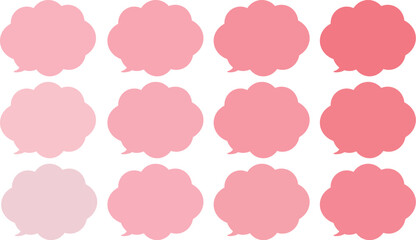 All the bubbles have a distinctive, rounded, cloud-like, or scalloped edge design. This vector image features twelve speech bubbles.