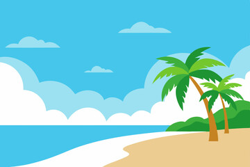 Fototapeta na wymiar Tropical Beach Paradise Idyllic Palms, Azure Ocean, and Sunny Skies