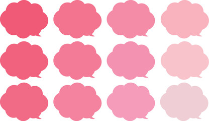 All the bubbles have a distinctive, rounded, cloud-like, or scalloped edge design. This vector image features twelve speech bubbles.