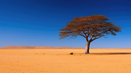 Solitary Acacia in the Vast Sahara Desert