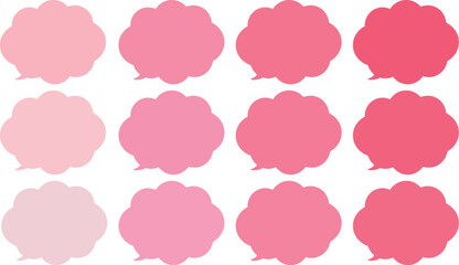 All the bubbles have a distinctive, rounded, cloud-like, or scalloped edge design. This vector image features twelve speech bubbles.