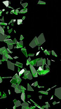 Shattered Green Glass Portrait Vertical Video Animation Curtain Transition Effect Transparent Background Alpha Channel