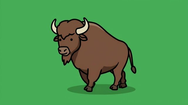 Animated Cartoon Bison on Green Background