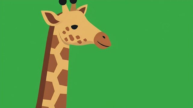 Animated Giraffe Head Turning on Green Background, Cartoon Style