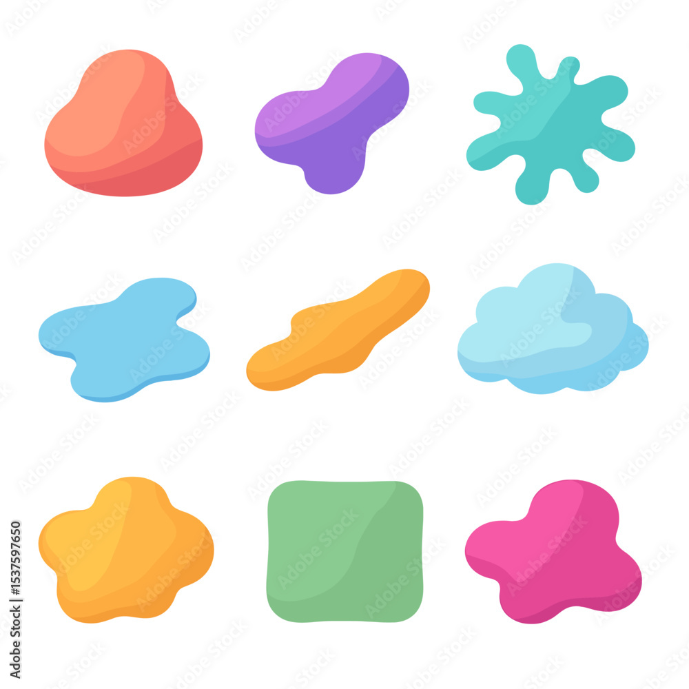 Aufkleber organic blob icons. isometric flat icon set of organic blobs: amorphous blob, fluid shape, splatter,