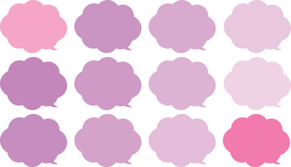 All the bubbles have a distinctive, rounded, cloud-like, or scalloped edge design. This vector image features twelve speech bubbles.