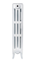 White cast-iron radiator, side view, on a white background.