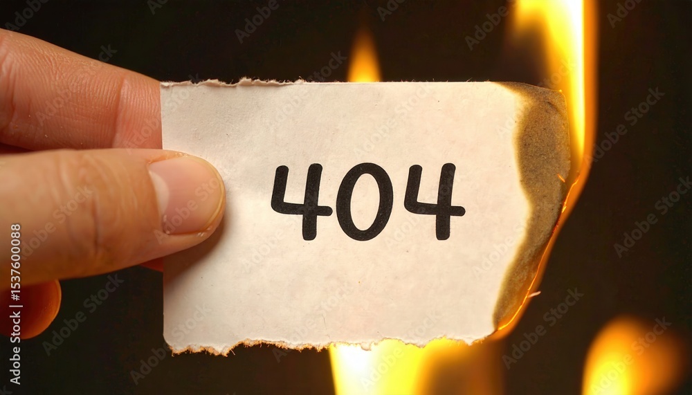 Aufkleber creative depiction of a burning paper with 404 error code