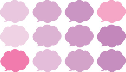 All the bubbles have a distinctive, rounded, cloud-like, or scalloped edge design. This vector image features twelve speech bubbles.
