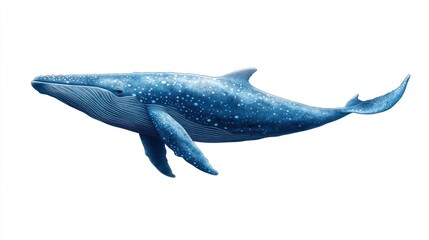 Obraz premium Illustration of a blue whale with spotted skin, swimming against a white background