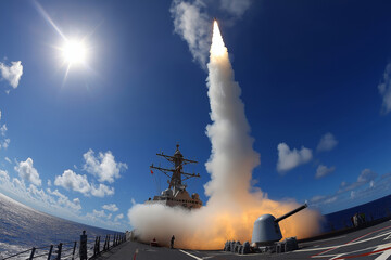 Missile Launch from Navy Warship at Sea