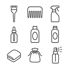 Fototapeta premium Maintenance Tools Icon Set. Outline icon set of maintenance tools display: extension brush, wide-tooth comb, heat protectant spray